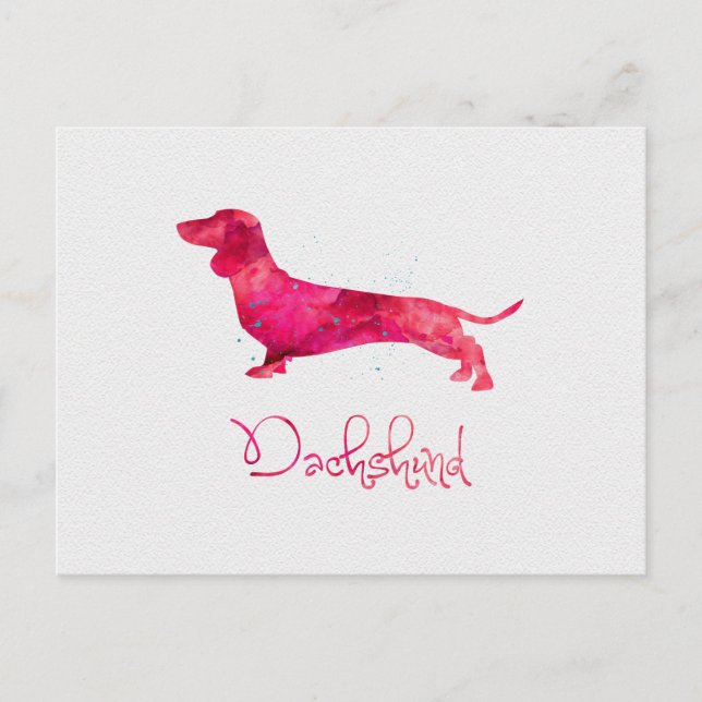 Cartão Postal Dachshund - Watercolor Design (Frente)