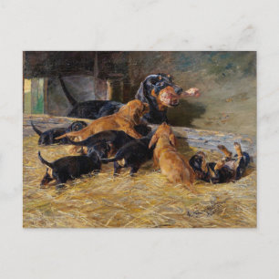 Cartão Postal Dachshunds com filhote no estábulo Hermine Bieder