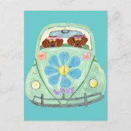 Cartão Postal Dachshunds Hippies no seu Mobile do Amor Florido