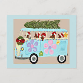 Cartão Postal Dachshunds na sua Van Hippie de Natal