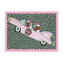 Dachshunds no Natal em um conversível rosa