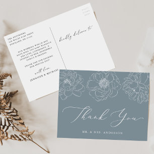 Cartão Postal Dacil Floral Dusty Casamento Azul Obrigado