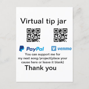 Cartão Postal Dádiva virtual jar q r código doação de moeda PayP