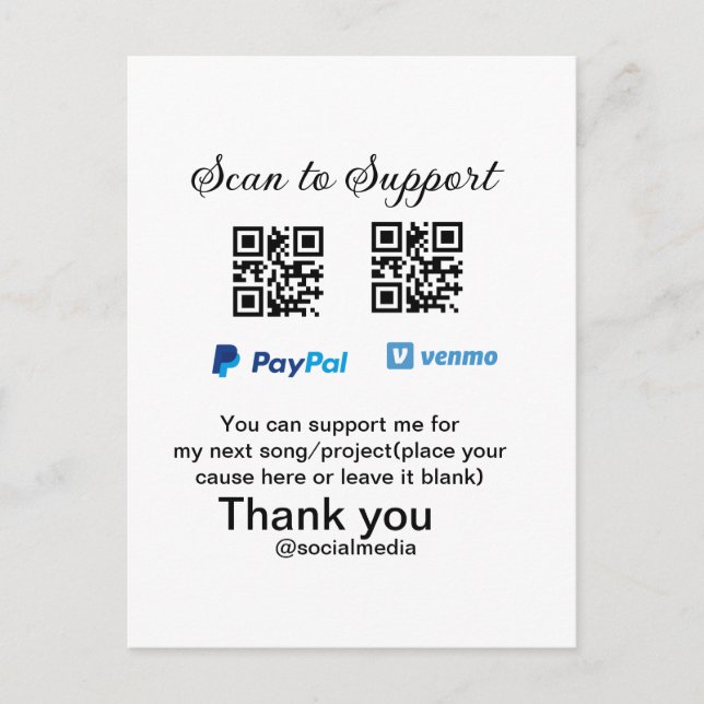 Cartão Postal Dádiva virtual jar q r código doação de moeda PayP (Frente)