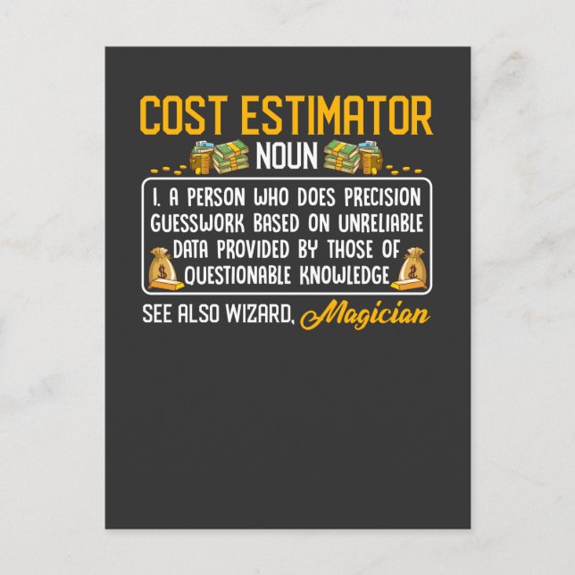 Cartão Postal Dados de Moeda de Definição de Cargo de Estimador  (Frente)