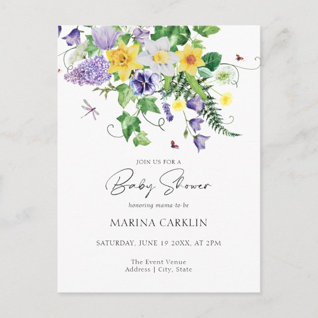 Cartão Postal Daffodils e Chás de fraldas de flores selvagens (Frente)