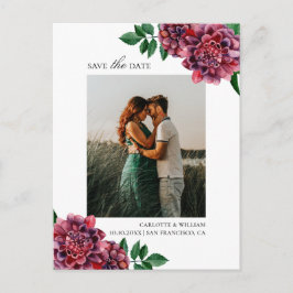 Cartão Postal Dahlias. Aquarela floral de jardim Save the Date