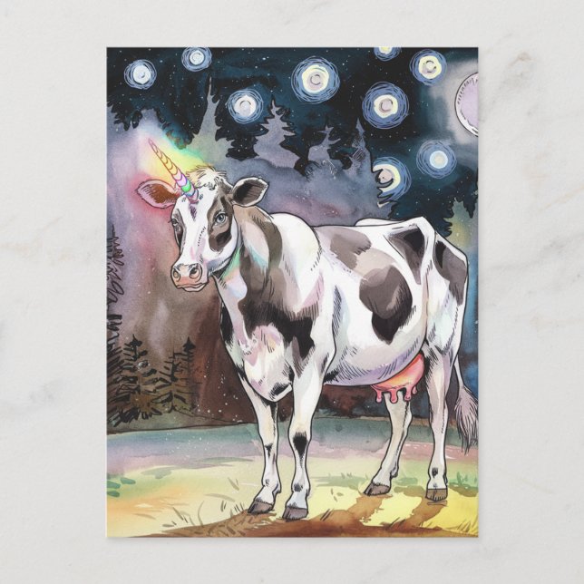 Cartão Postal Dairy Cow Unicorn (Frente)