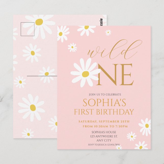 Cartão Postal Daisy Birthday Party Bohmian Wild One 1st Birthday (Frente/Verso)