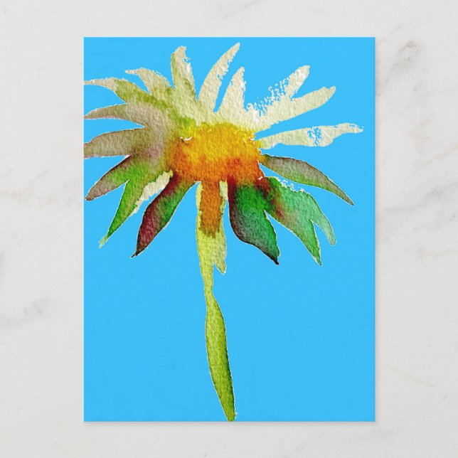 Cartão Postal Daisy Blue Modern Art flower (Frente)
