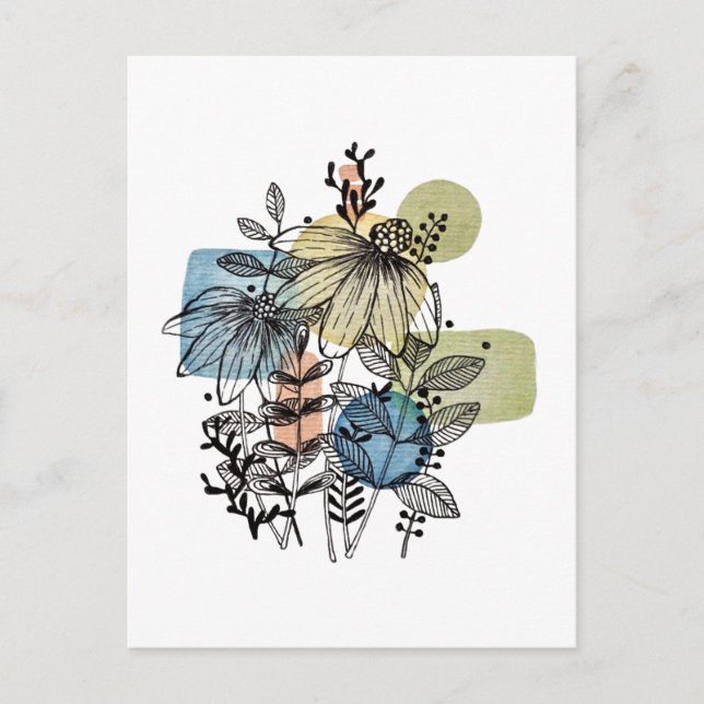 Cartão Postal Daisy Doodle Em Tinta E Aquarela (Frente)