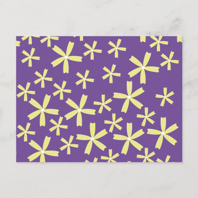 Cartão Postal Daisy Floral Illustração Amarelo e Roxo (Frente)