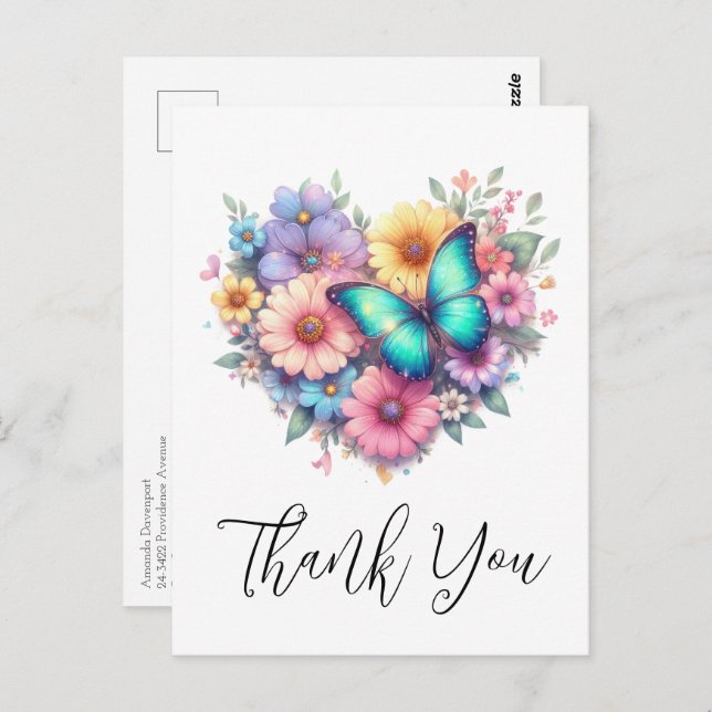 Cartão Postal Daisy Flowers with a Beautiful Butterfly Thank You (Frente/Verso)