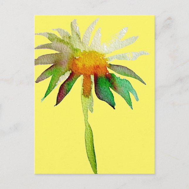 Cartão Postal Daisy moderna art flower on yellow (Frente)