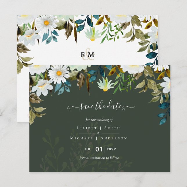 Cartão Postal Daisy Wildflower Greenery Wedding (Frente/Verso)