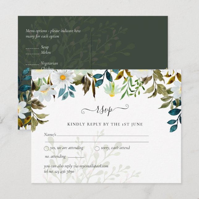 Cartão Postal Daisy Wildflower Greenery Wedding (Frente/Verso)