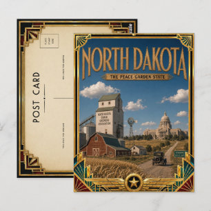 Cartão Postal Dakota do Norte Arte Deco Vintage Era de Ouro