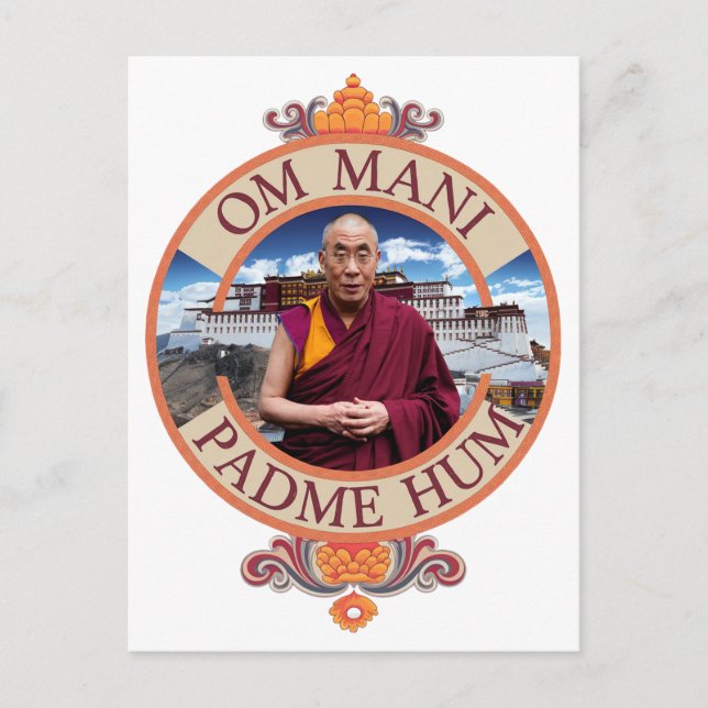 Cartão Postal Dalai Lama Potala Palácio Om Mani Padme Hum (Frente)