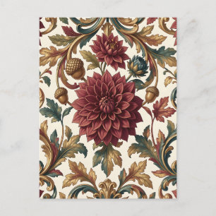 Cartão Postal Dália Borgonha Ácôr Dourado Floral Barroco