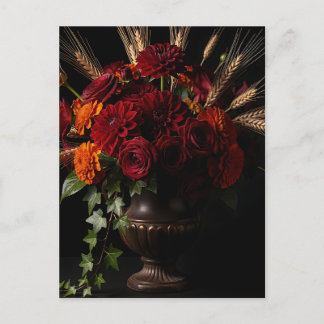 Cartão Postal Dálias de Trigo de Rosas Borgonha Vida Morta Flora