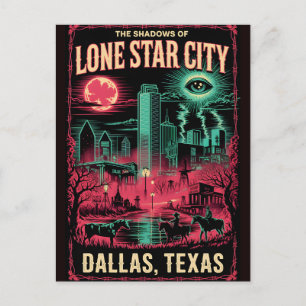 Cartão Postal Dallas Assombrado, Texas, Viagem de Terror Vintage