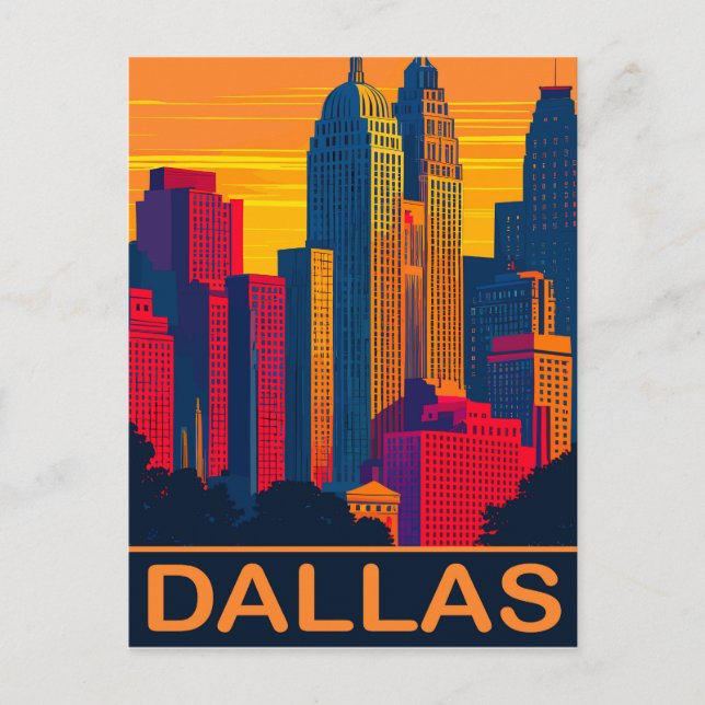 Cartão Postal Dallas em cores vibrantes, Viagem (Frente)