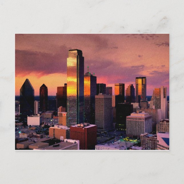 Cartão Postal Dallas Skyline no Sunset (Frente)