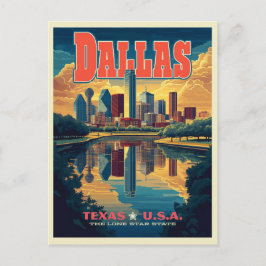 Cartão Postal Dallas Skyline Retro Viagem