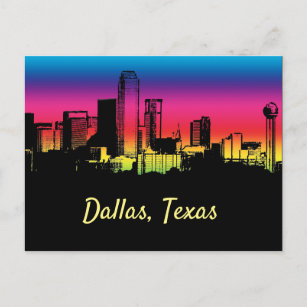 Cartão Postal Dallas Texas Colorful City Skyline
