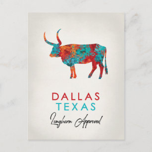 Cartão Postal Dallas Texas Colorful Longhorn