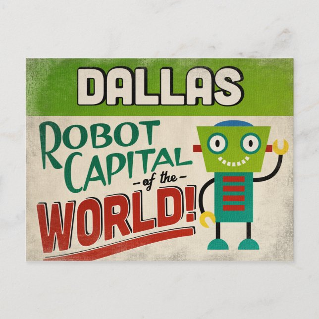 Cartão Postal Dallas Texas Robot - Funny Vintage (Frente)