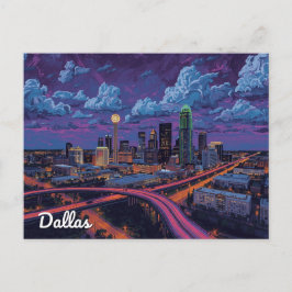 Cartão Postal Dallas Texas Skyline City Art