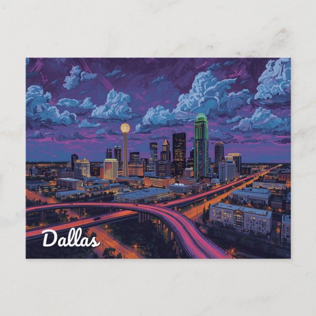 Cartão Postal Dallas Texas Skyline City Art (Frente)