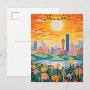 Cartão Postal Dallas Texas Viagem Pintura Urbana Estética