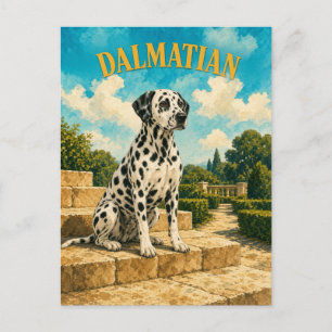 Cartão Postal Dálmata, Arte de Cachorro em Aquarela Vintage
