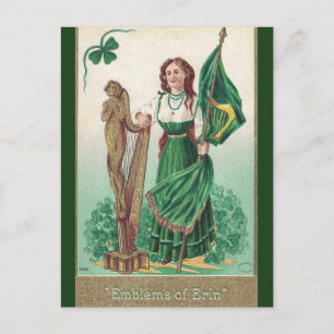 Cartão Postal Dama Antiga Com Símbolos da Harpa e Bandeira de Er
