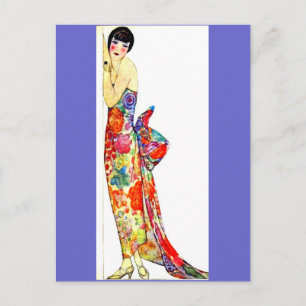 Cartão Postal Dama Art Deco com Vestido Formal