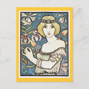 Cartão Postal Dama com Flores ~ Arte Nova "Salon des cent"