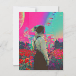 Cartão Postal dama de astronauta reluzente num campo de papoila