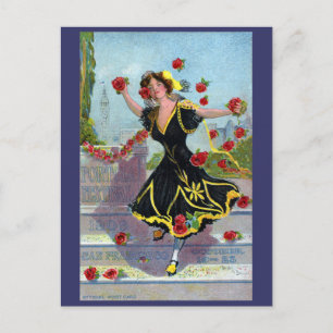 Cartão Postal Dama do Festival Portola com Rosas de 1909