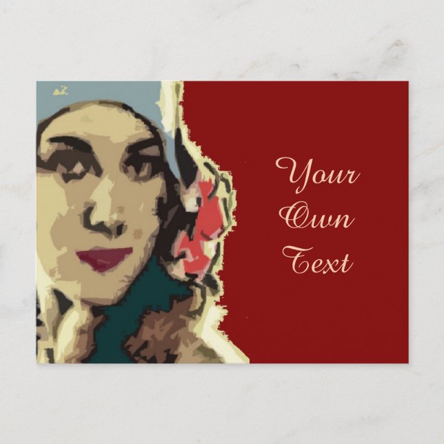 Cartão Postal Dama dos Anos 20 com um Chapéu Azul Pop Art (Frente)