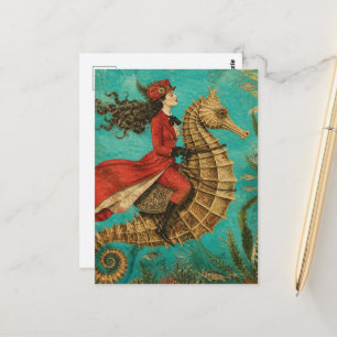 Cartão Postal Dama Equestre Cavalo-Marinho
