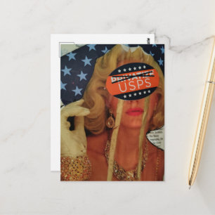 Cartão Postal Dama Surrealista Chora Lágrimas Douradas Colagem