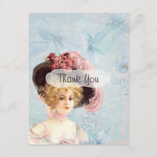 Cartão Postal Dama Vitoriana da Moda Antiga Agradeço