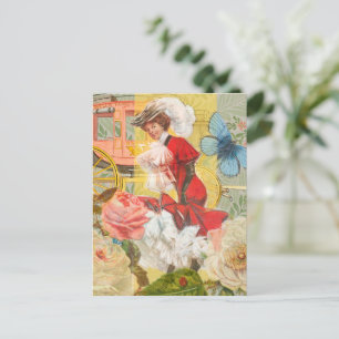 Cartão Postal Dama Vitoriana Mulher Diversão Carruagem