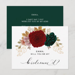 Cartão Postal Damas de Honra Dourado Outonal Borgonha Verde Esme