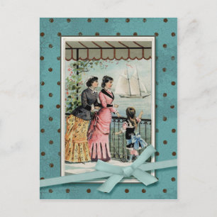 Cartão Postal Damas Vitorianas & Reprodução Vintage de Menina