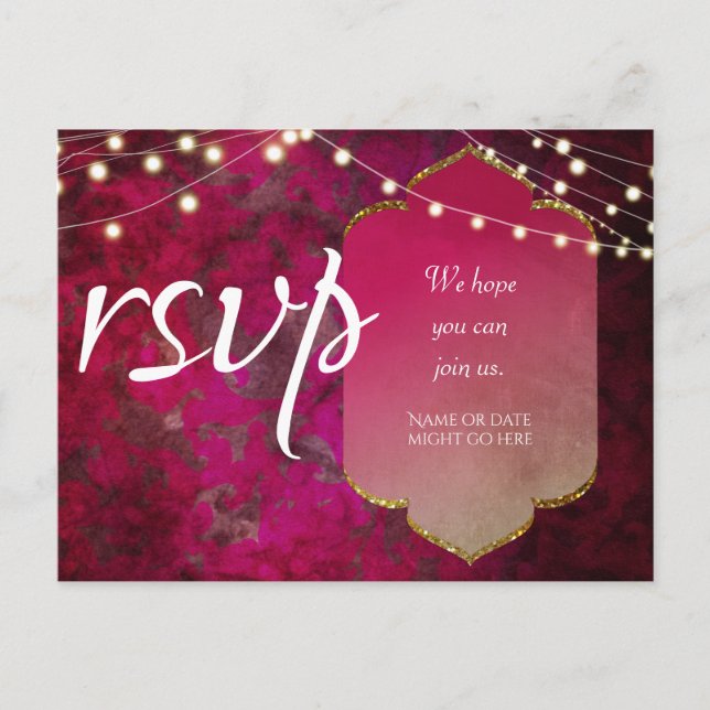 Cartão Postal Damasceno Boho Inspirado Indiano em Rosa Profundo (Frente)