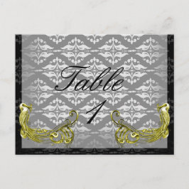 Cartão Postal Damasco de Ilustração de Peacock do ouro no Número