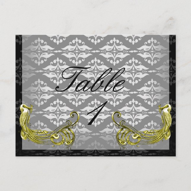 Cartão Postal Damasco de Ilustração de Peacock do ouro no Número (Frente)